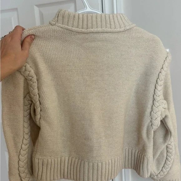 Zara Cream Cable Knit Turtleneck crop Sweater - Picture 2 of 5
